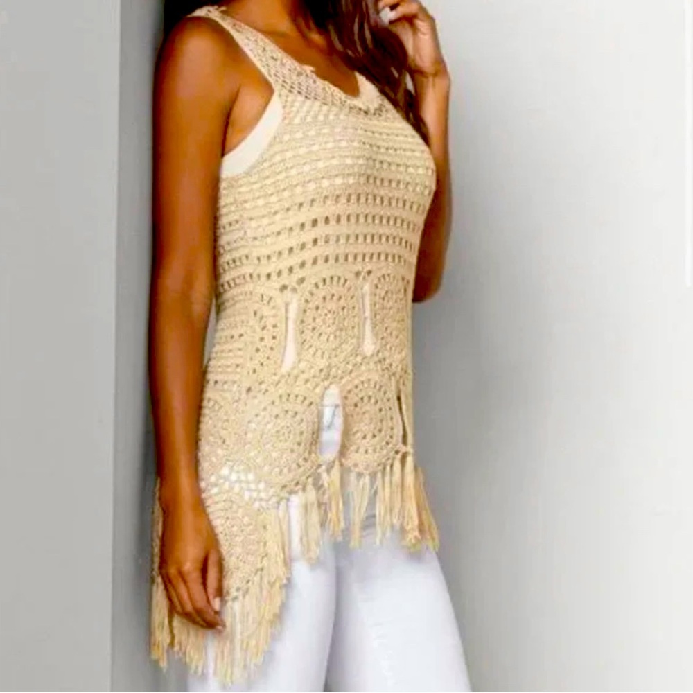 Venus crochet top swim dress cover up beige